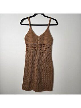 American Eagle Aerie Size S Petite Crochet Open Knit Brown Mini Dress Boho Beach